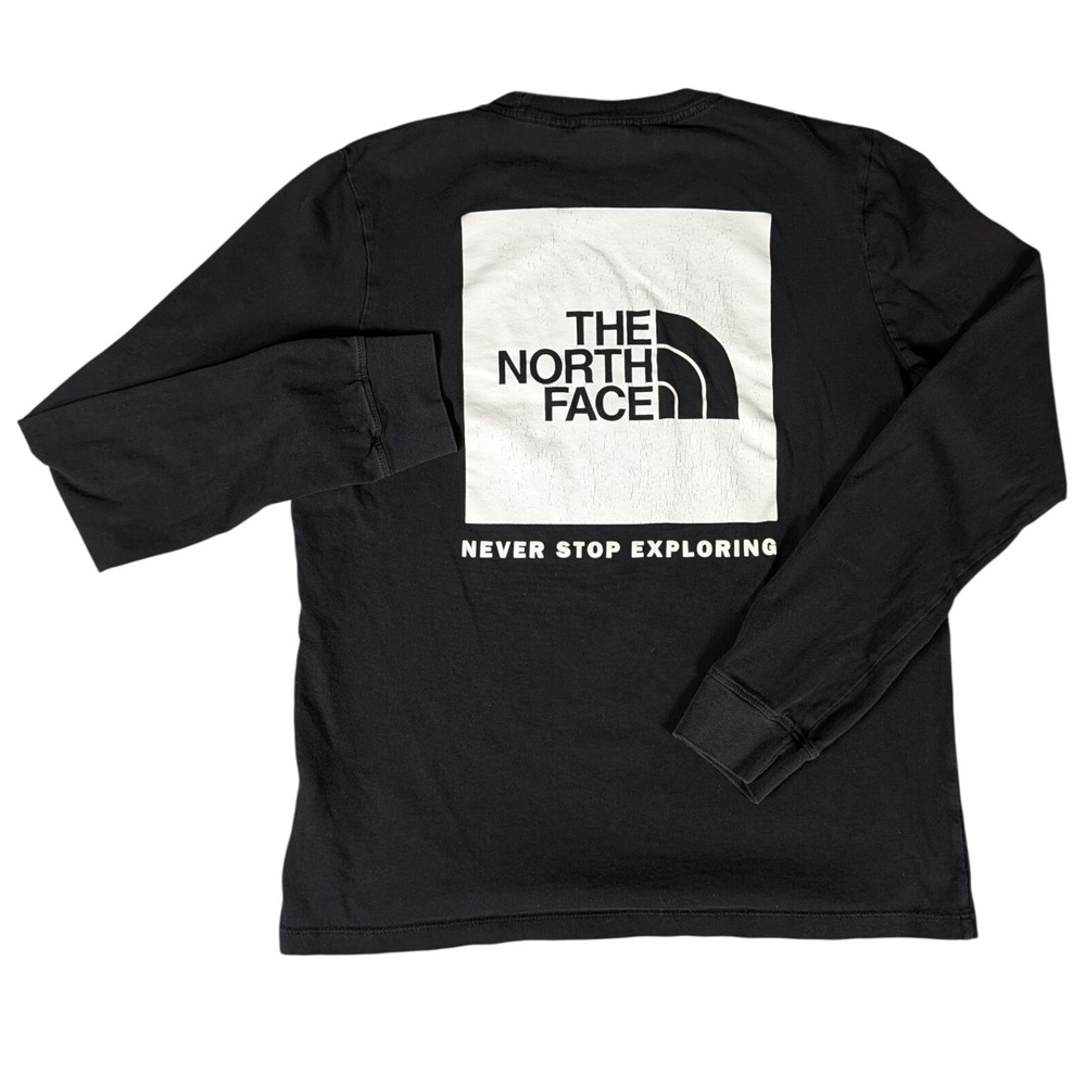 The North Face Womens Black Circular Design Long Sleeve Box Logo Graphic Tee